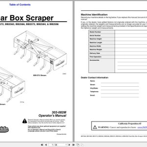 Land Pride Fixed Bar Box Scrapers BB1560 to BB2596 Operation Manual 303 082M (1)