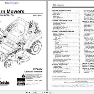 Land Pride Zero Turn Mowers Z44 Z52 Operation Manual 357 044M (1)
