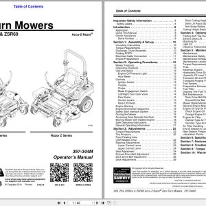Land Pride Zero Turn Mowers Z48 Z54 ZSR54 ZSR60 Operation Manual 357 344M (1)