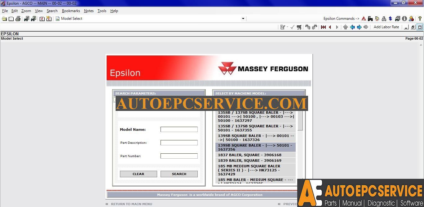 MASSEY FERGUSON Europe Parts Catalog 0320152