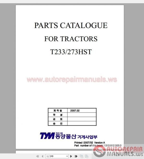 TYM Full Set Parts Manuals Operator Manuals DVD5