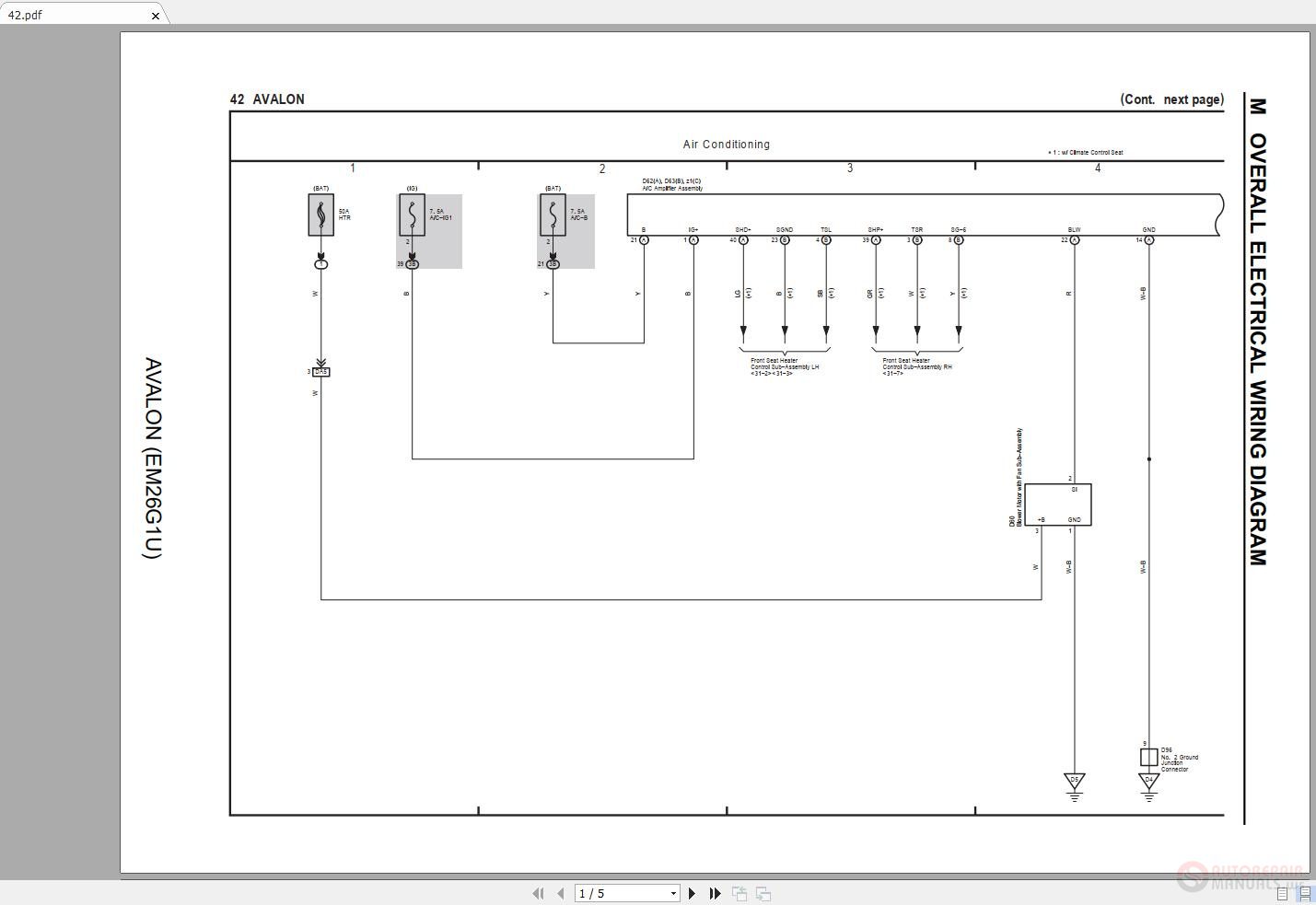 Toyota Avalon 2015-2018 Electrical Wiring Diagram