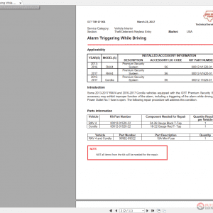 Toyota Series 2012 to 2017 Technical Service Bulletins 1