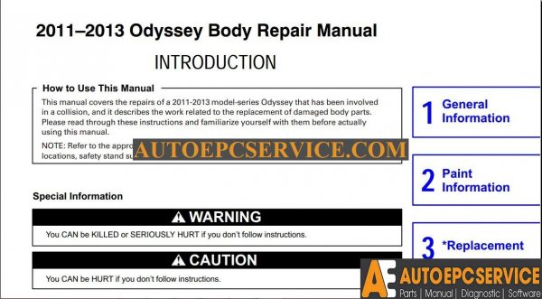 22 Oct 08 Honda Odyssey Body Repair Manual 2011 2013 1 1