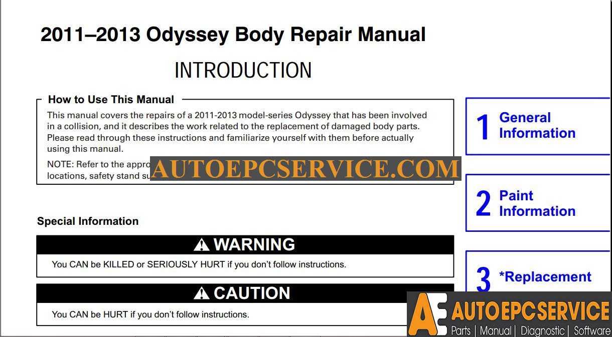 22 Oct 08 Honda Odyssey Body Repair Manual 2011 2013 1 1