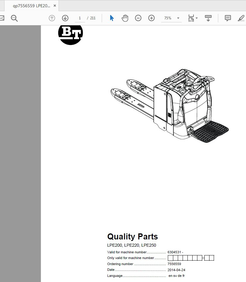 BT LPE200 220 250 Parts Manual 7556559 1