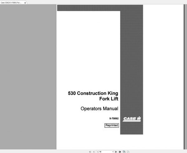 Case 530CK 9 70892 Forklift Operators Manual 1