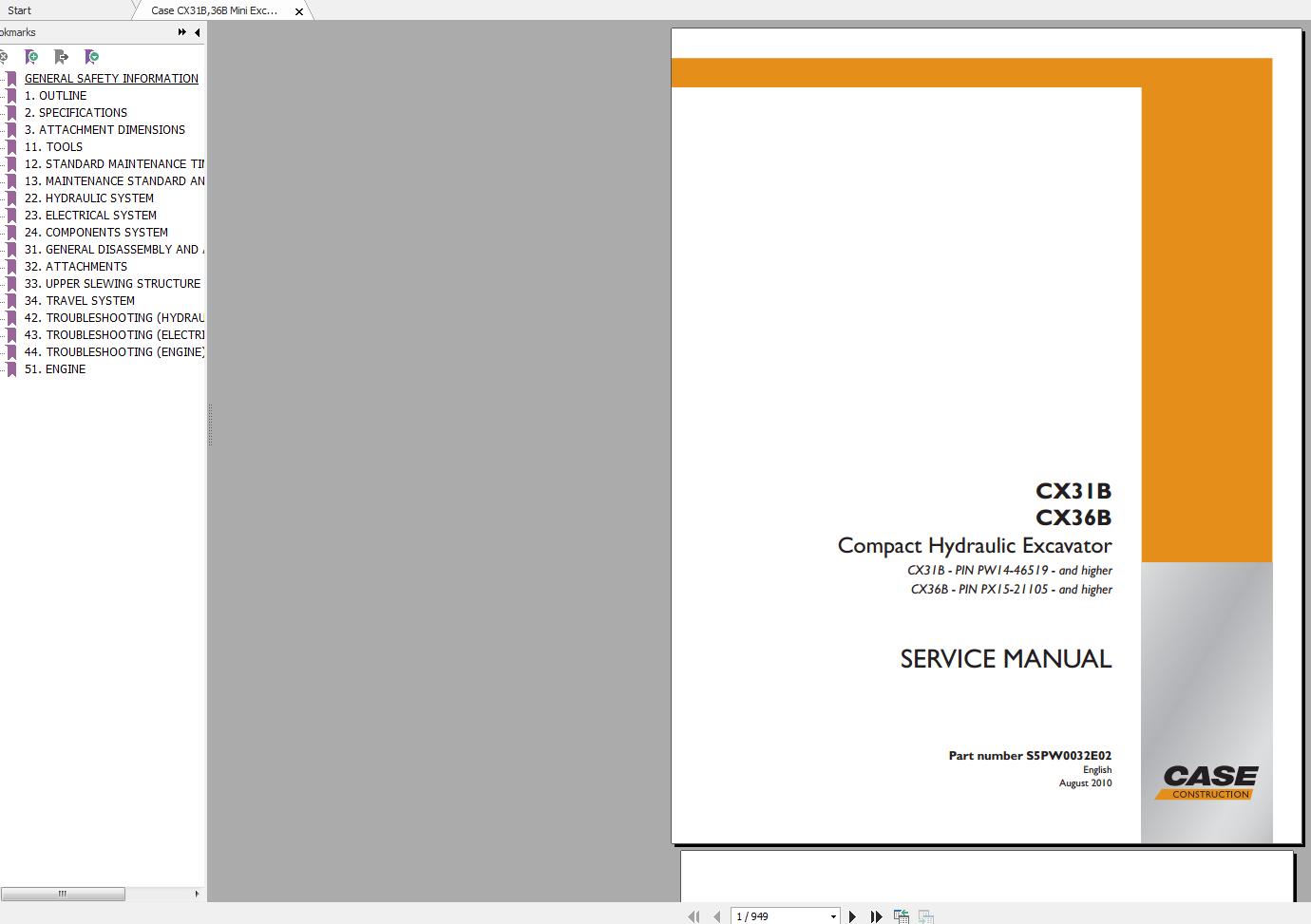 Case CX31B36B Mini Excavator Service Manual 1