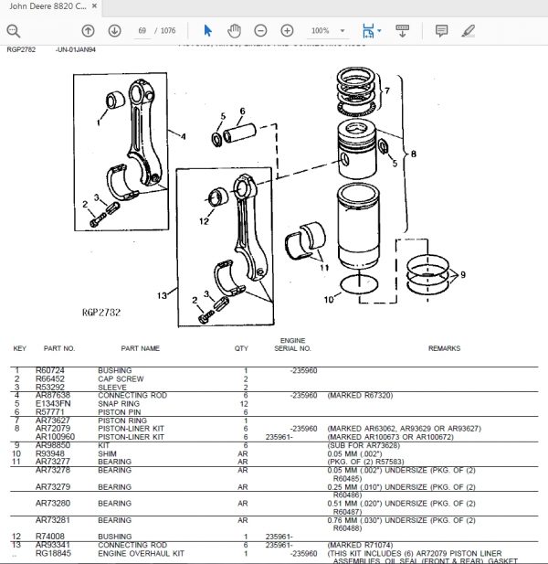 John Deere 8820 COMBINE WITH 844 CORN HEAD Tractors Parts Catalog UN 01JAN94 3