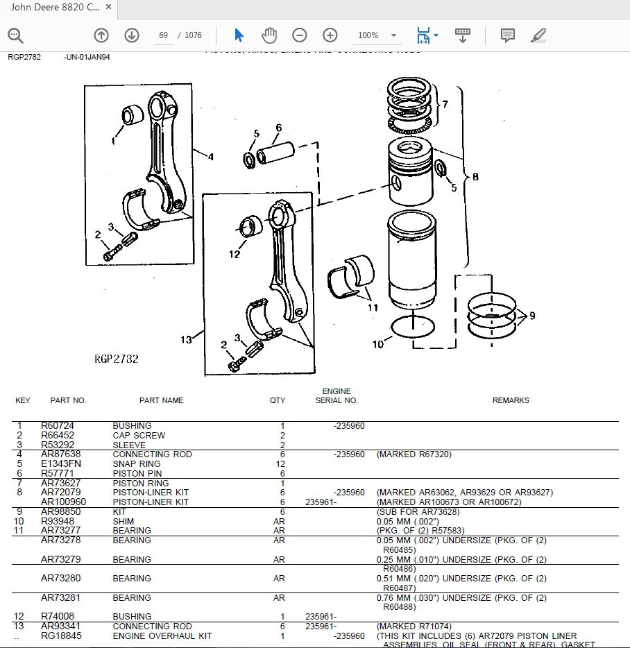 John Deere 8820 COMBINE WITH 844 CORN HEAD Tractors Parts Catalog UN 01JAN94 3