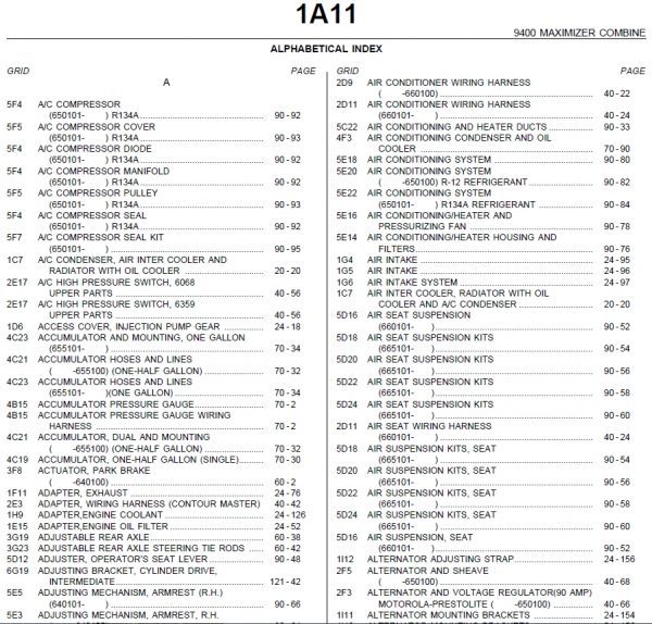 John Deere 9400 MAXIMIZER COMBINE Tractors Parts Catalog 2