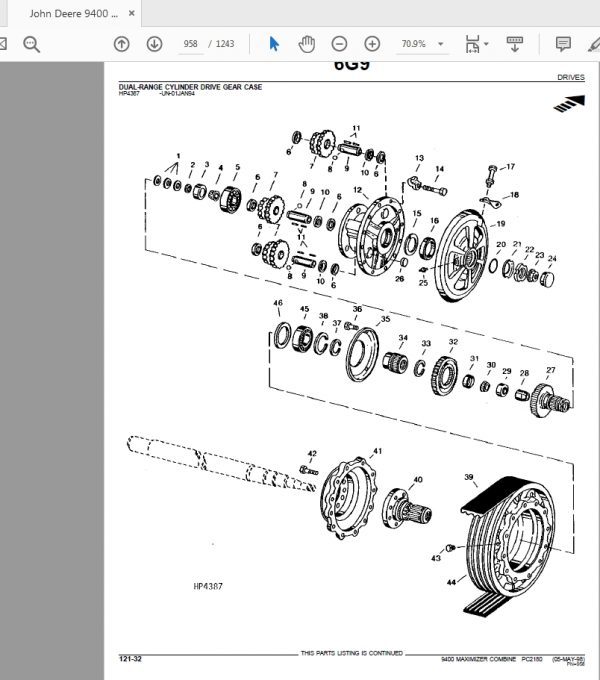 John Deere 9400 MAXIMIZER COMBINE Tractors Parts Catalog 3