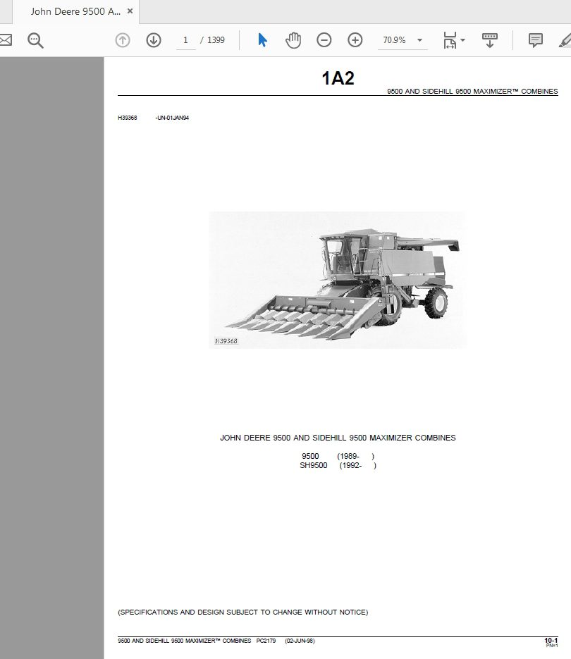 John Deere 9500 AND SIDEHILL 9500 MAXIMIZER COMBINES Parts Catalog 1