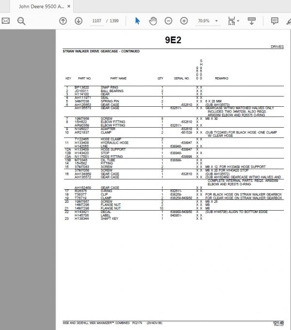 John Deere 9500 AND SIDEHILL 9500 MAXIMIZER COMBINES Parts Catalog 4