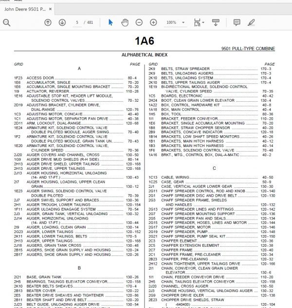 John Deere 9501 PULL TYPE COMBINE WITH BELT PICKUP AND PICKUP PLATFORM Parts Catalog 3