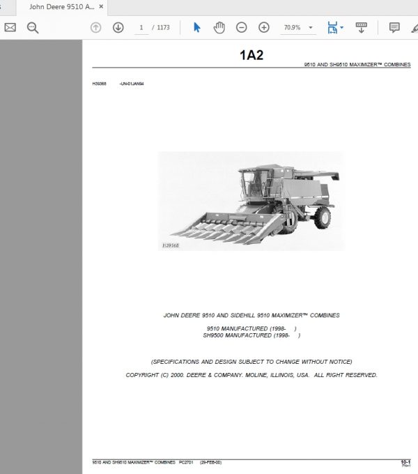 John Deere 9510 AND SIDEHILL 9510 MAXIMIZER COMBINES Parts Catalog 1