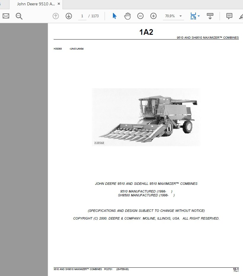 John Deere 9510 AND SIDEHILL 9510 MAXIMIZER COMBINES Parts Catalog 1