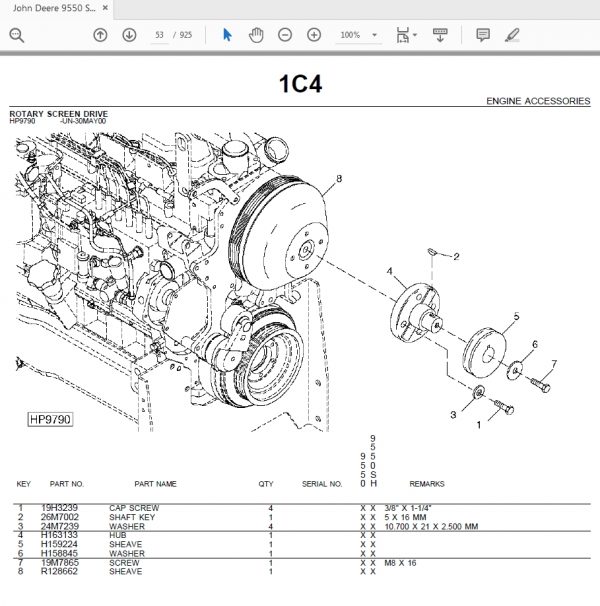 John Deere 9550 SELF PROPELLED COMBINE WITH 90 SERIES CORN HEAD Parts Catalog 3
