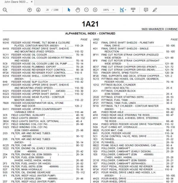 John Deere 9600 MAXIMIZER COMBINE WITH 900 SERIES CUTTING PLATFORM Parts Catalog 2