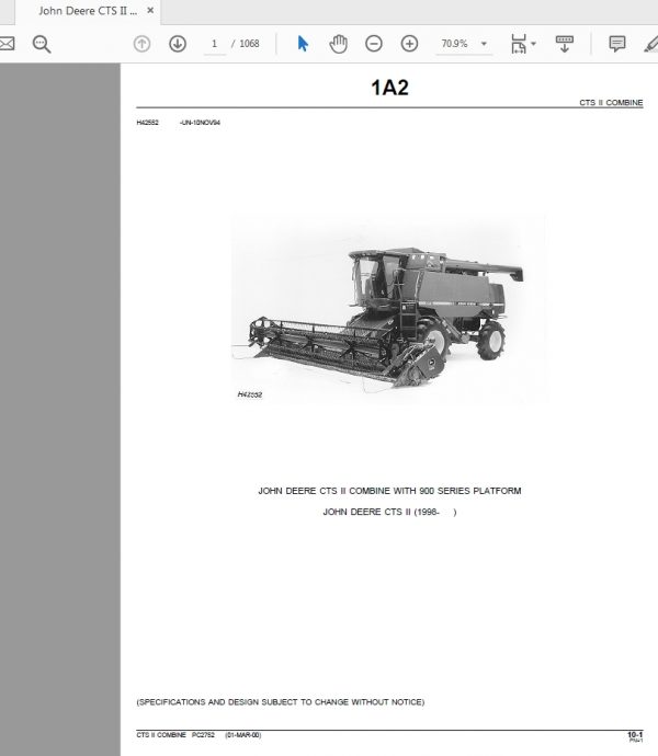 John Deere CTS II COMBINE WITH 900 SERIES PLATFORM Parts Catalog 1