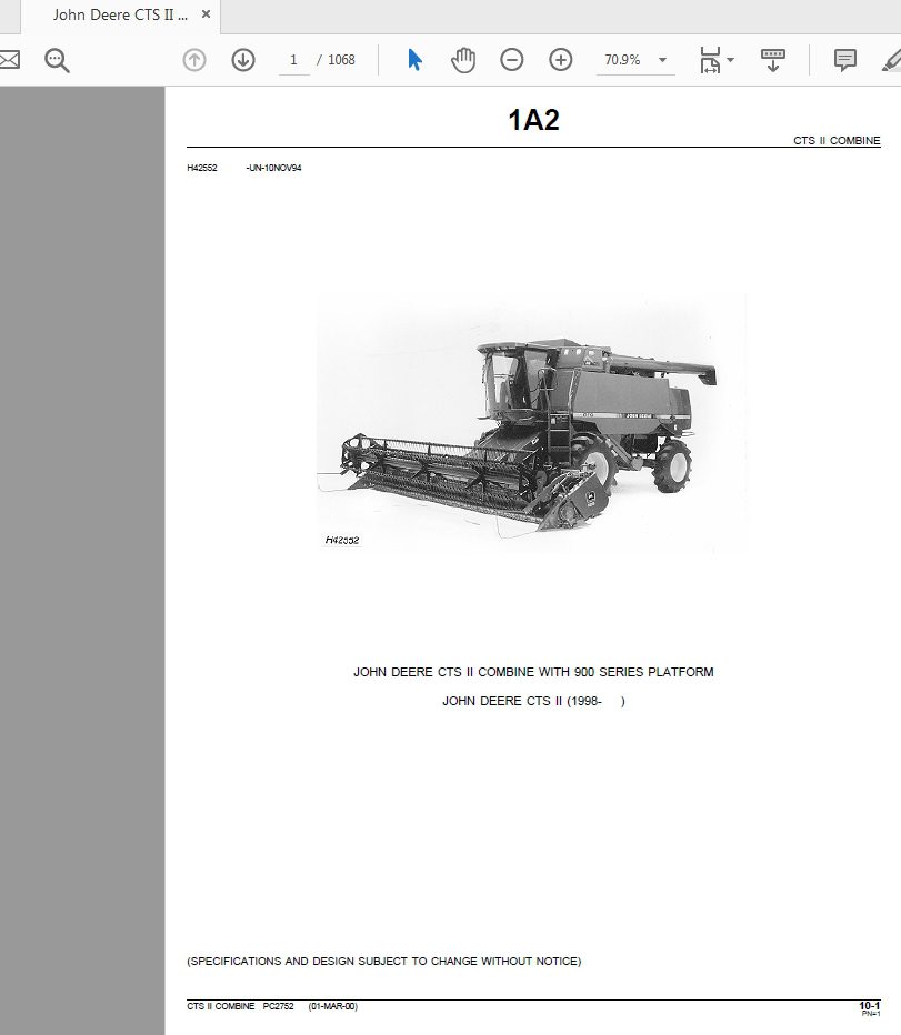 John Deere CTS II COMBINE WITH 900 SERIES PLATFORM Parts Catalog 1