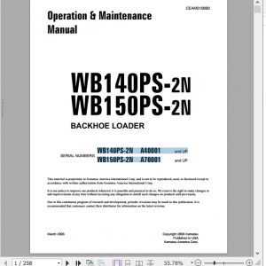 Komatsu Backhoe Loader WB140PS 2N A40001 WB150PS 2N A70001 and up Operation Maintenance Manual CEAM010400 1