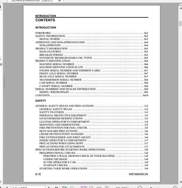 Komatsu Backhoe Loader WB150AWS 2N A90001 and up Operation Maintenance Manual CEAM010900 2