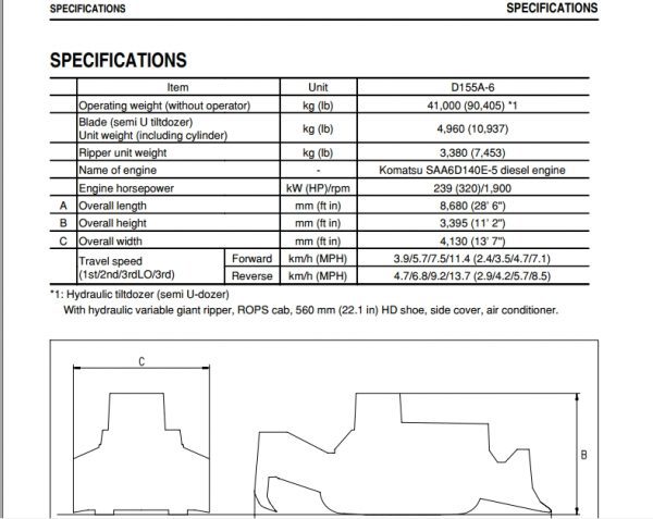 Komatsu Bulldozer D155A 6 85071 and up Operation Maintenance Manual EN PEN00385 01 4