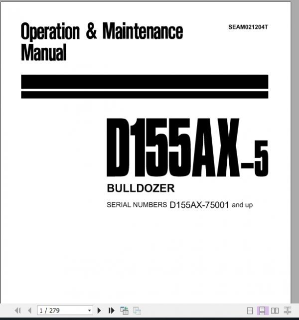 Komatsu Bulldozer D155AX 5 75001 and up Operator Maintenance Manual EN SEAM021024T 1
