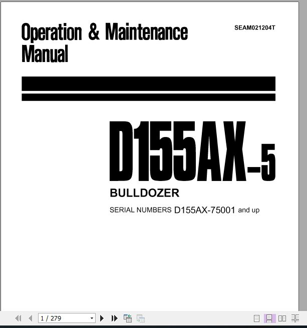 Komatsu Bulldozer D155AX 5 75001 and up Operator Maintenance Manual EN SEAM021024T 1
