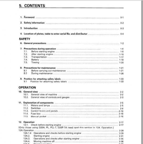 Komatsu Bulldozer D20A21P PL PLL Operator Maintenance Manual EN SEAM01142001 2