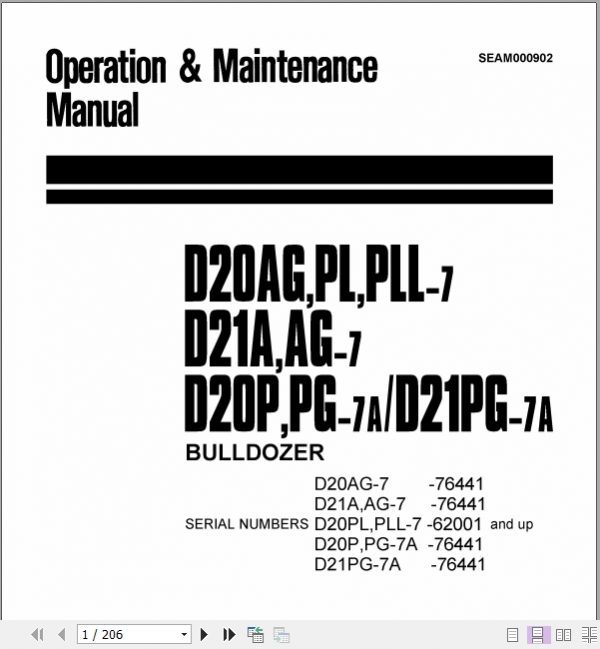 Komatsu Bulldozer D20AGPLPLL D21AAG D20PPG D21PG Operator Maintenance Manual EN SEAM000902 1