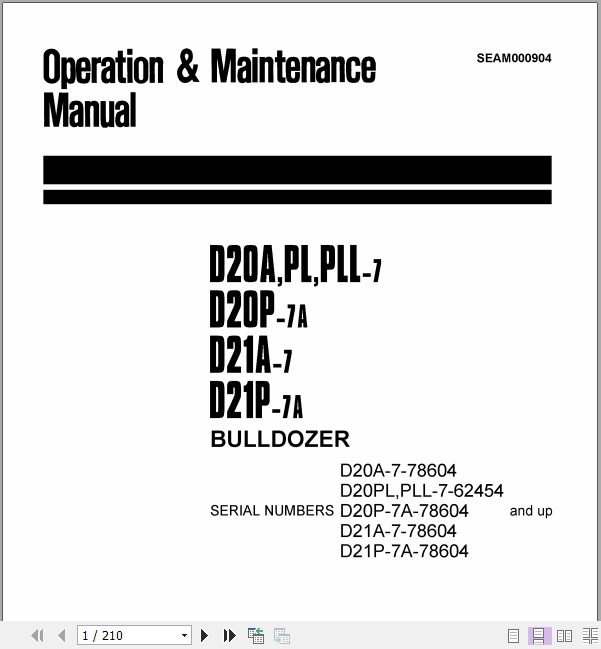 Komatsu Bulldozer D20A PL PLL D21AP Operator Maintenance Manual EN SEAM000904 1
