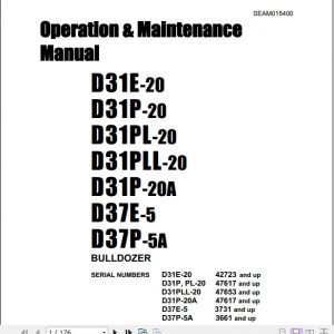 Komatsu Bulldozer D31E 37E P PL PLL 20 Operator Maintenance Manual EN SEAM015400 1 Copy