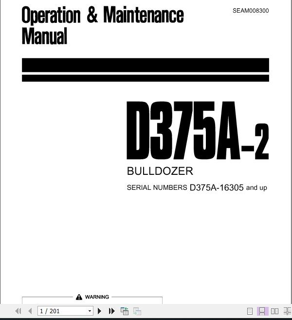 Komatsu Bulldozer D375A 2 16305 and up Operator Maintenance Manual EN SEAM008300 1