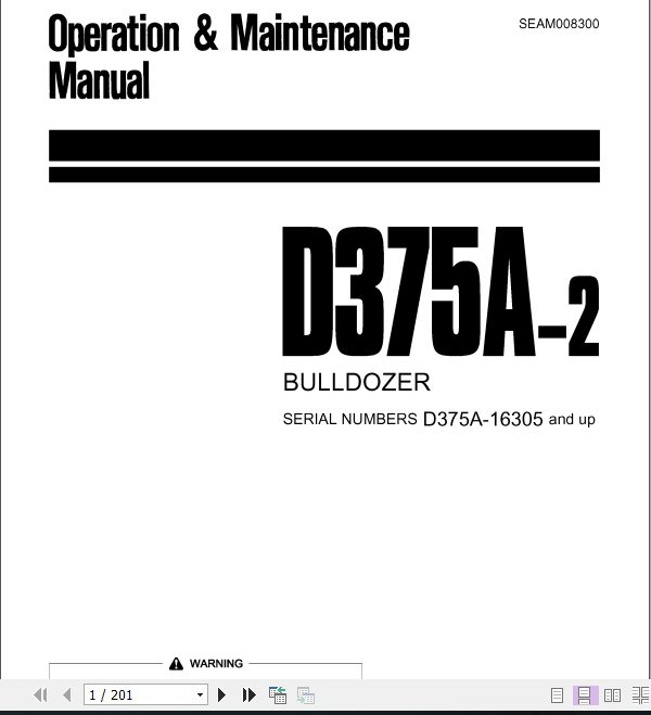 Komatsu Bulldozer D375A 2 16305 and up Operator Maintenance Manual EN SEAM008300 1