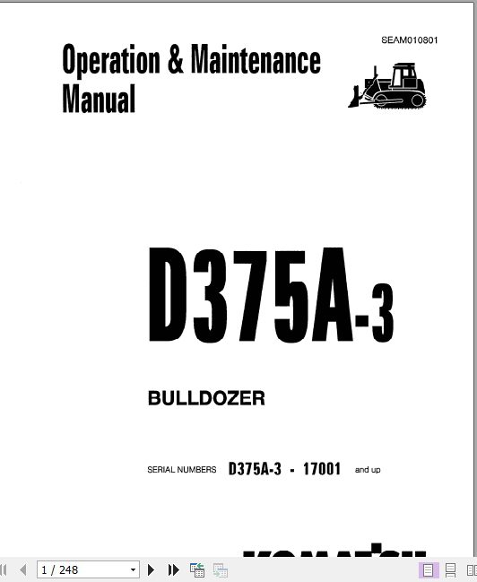 Komatsu Bulldozer D375A 2 16305 and up Operator Maintenance Manual EN SEAM010801 1