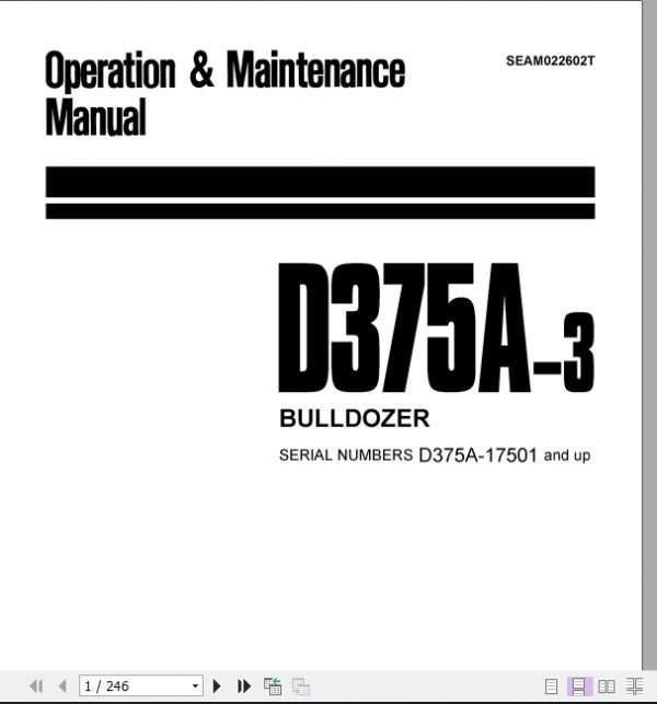 Komatsu Bulldozer D375A 3 17501 and up Operatorn Maintenance Manual EN SEAM022602T 1