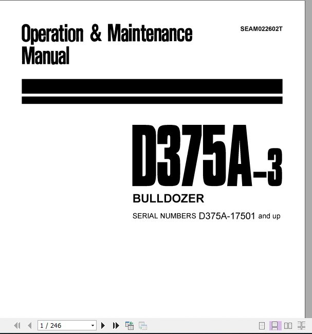 Komatsu Bulldozer D375A 3 17501 and up Operatorn Maintenance Manual EN SEAM022602T 1