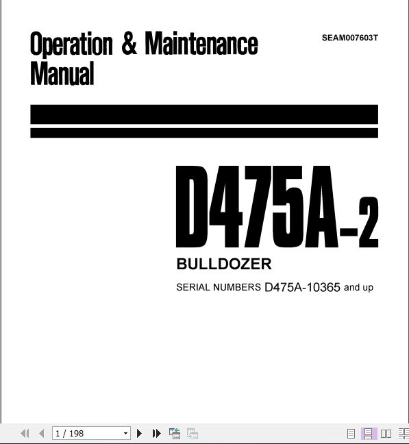 Komatsu Bulldozer D475A 2 10365 and up Operator Maintenance Manual EN SEAM007603T 1