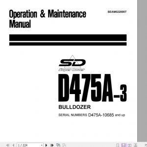 Komatsu Bulldozer D475A 3 10685 and up Operator Maintenance Manual EN SEAM022005T 1