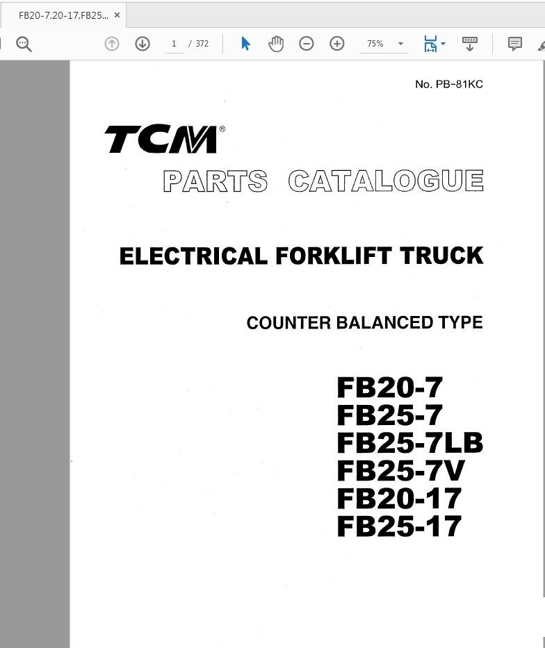 TCM Electrical Forklift Truck FB20 7 FB25 17 PB 81KC Parts Manual 1