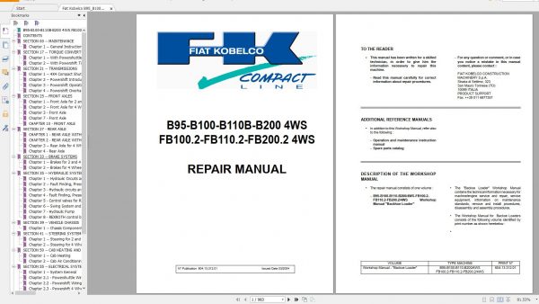 Fiat Kobelco 148GB PDF Backhoe Loader Excavator Wheel Loader Workshop Manual 2