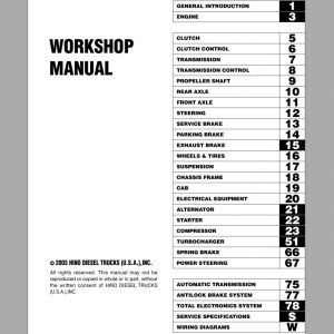 HINO Truck Workshop Manuals 2003 CD2