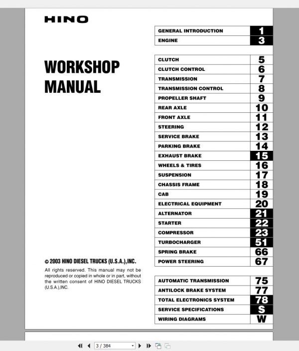 HINO Truck Workshop Manuals 2003 CD2