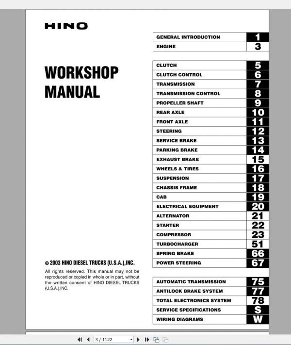HINO Truck Workshop Manuals 2003 CD3