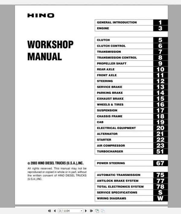 HINO Truck Workshop Manuals 2003 CD4