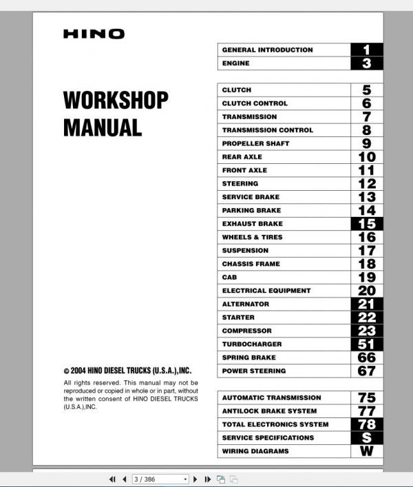HINO Truck Workshop Manuals 2004 CD2