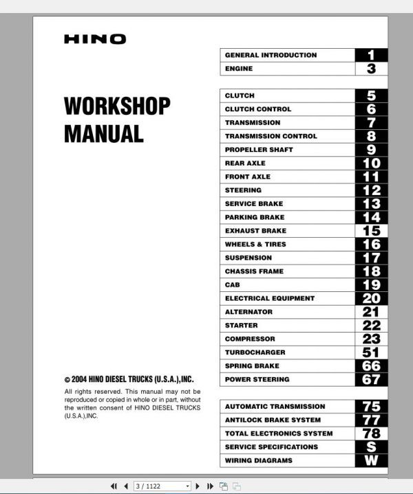 HINO Truck Workshop Manuals 2004 CD3