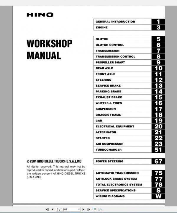 HINO Truck Workshop Manuals 2004 CD4